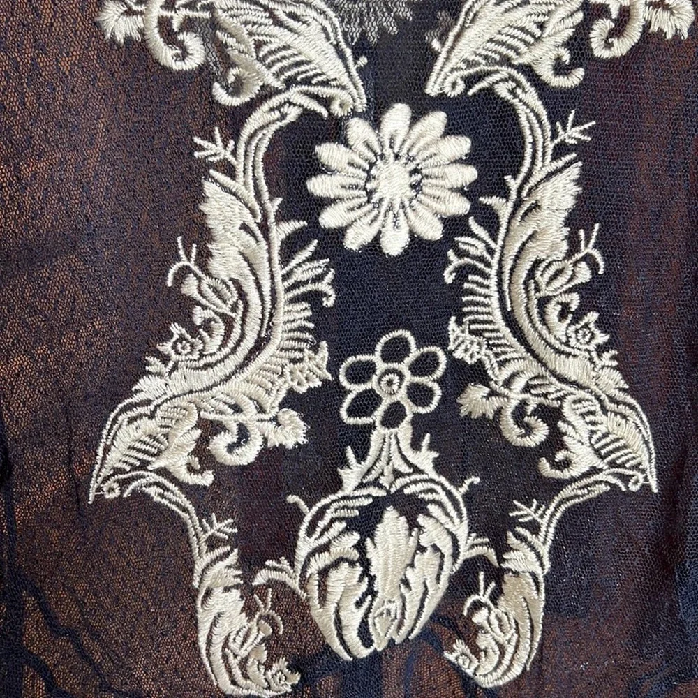 Johnny Was Biya Navy Blue Mesh Embroidered Sheer Dress Size Small